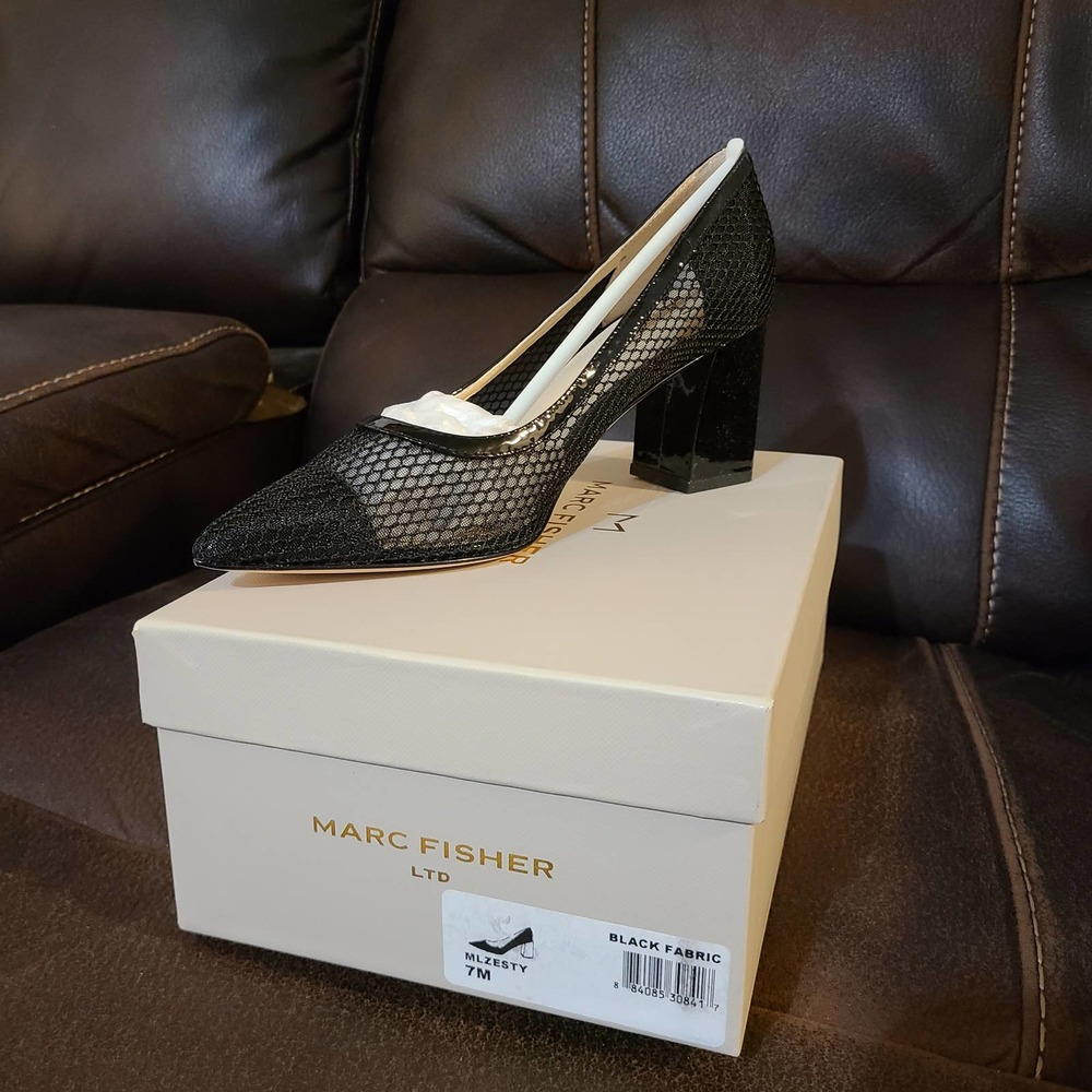 NEW!!!! Marc Fisher LTD Womens Zesty Mesh Block Dress Heels Black 7 Medium (B,M)